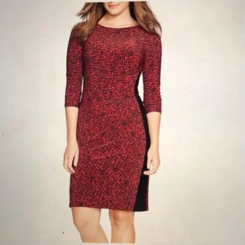 Lauren Ralph Lauren red & black ruched dress with slimming side panels, size 8